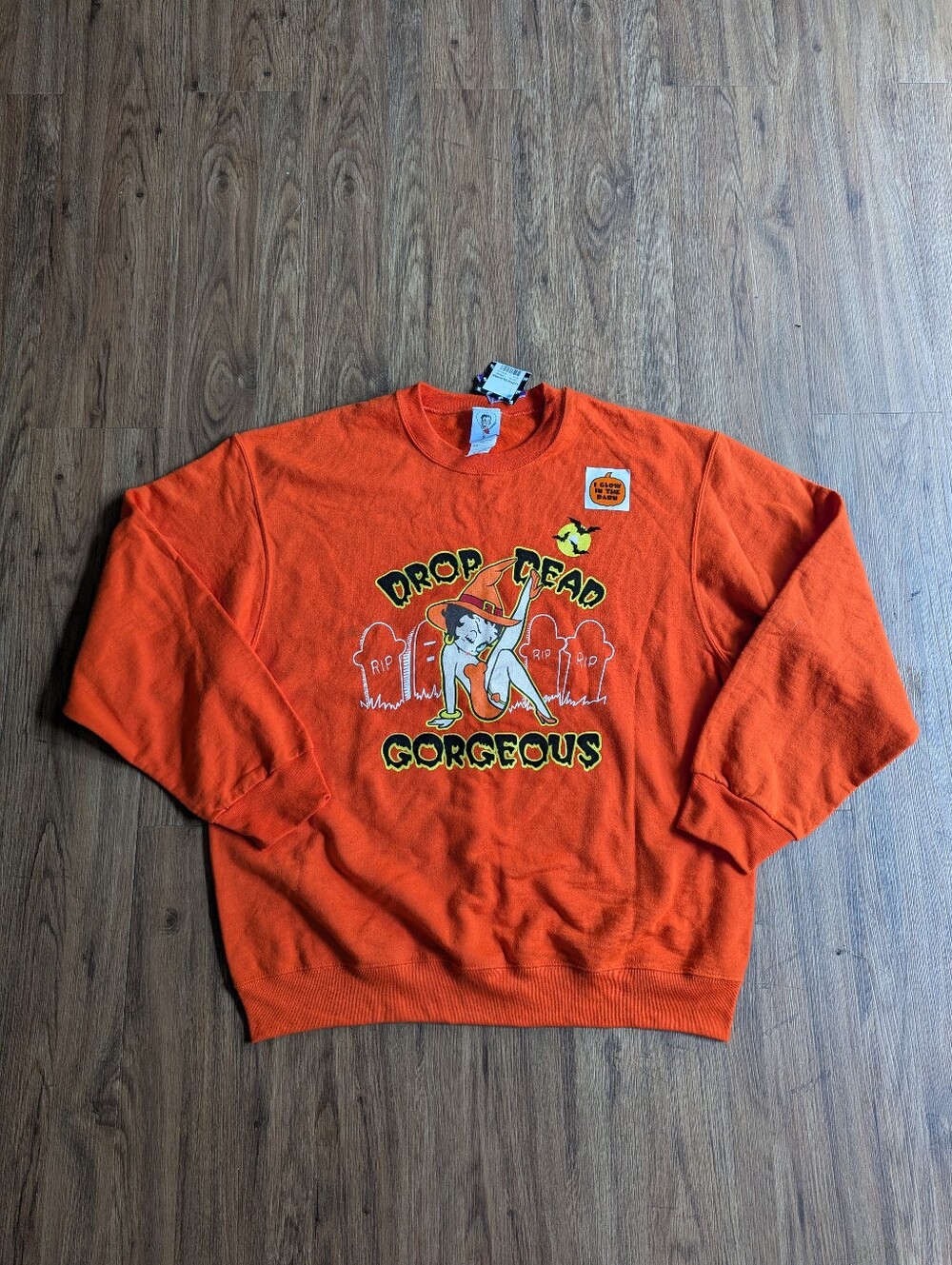 NWT Betty Boop Orange 'Drop Dead Gorgeous' Graphic Crewneck